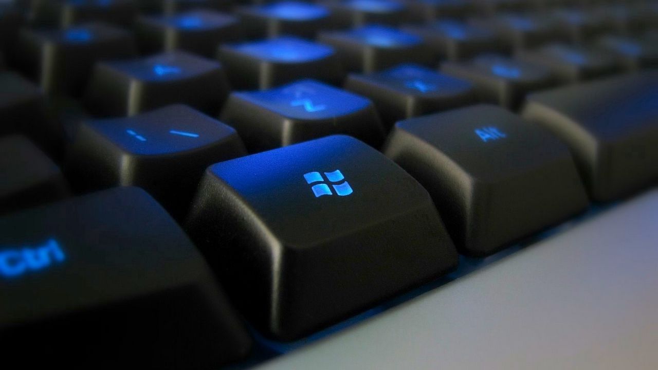 Обои клавиатура, черный, синий, подсветка