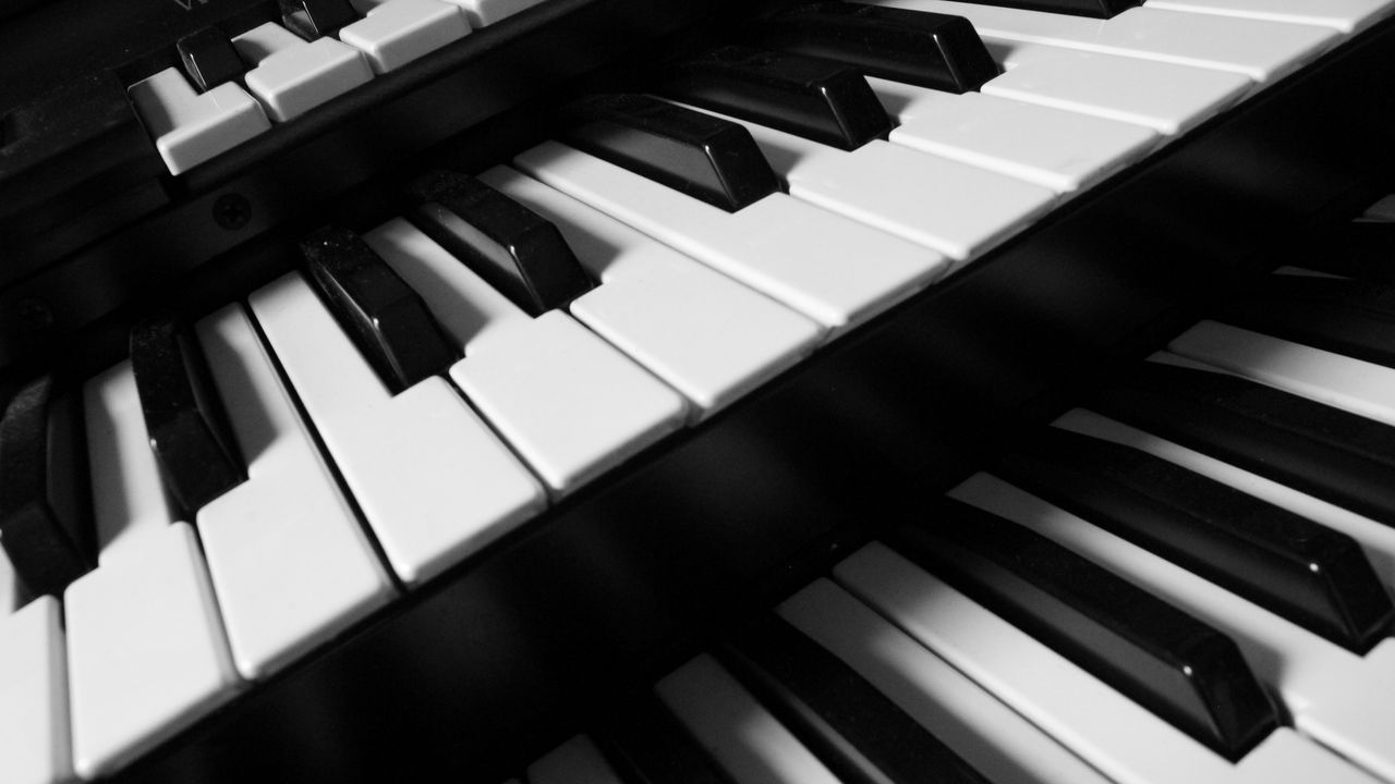 Обои клавиши, пианино, макро, музыка, черно-белый