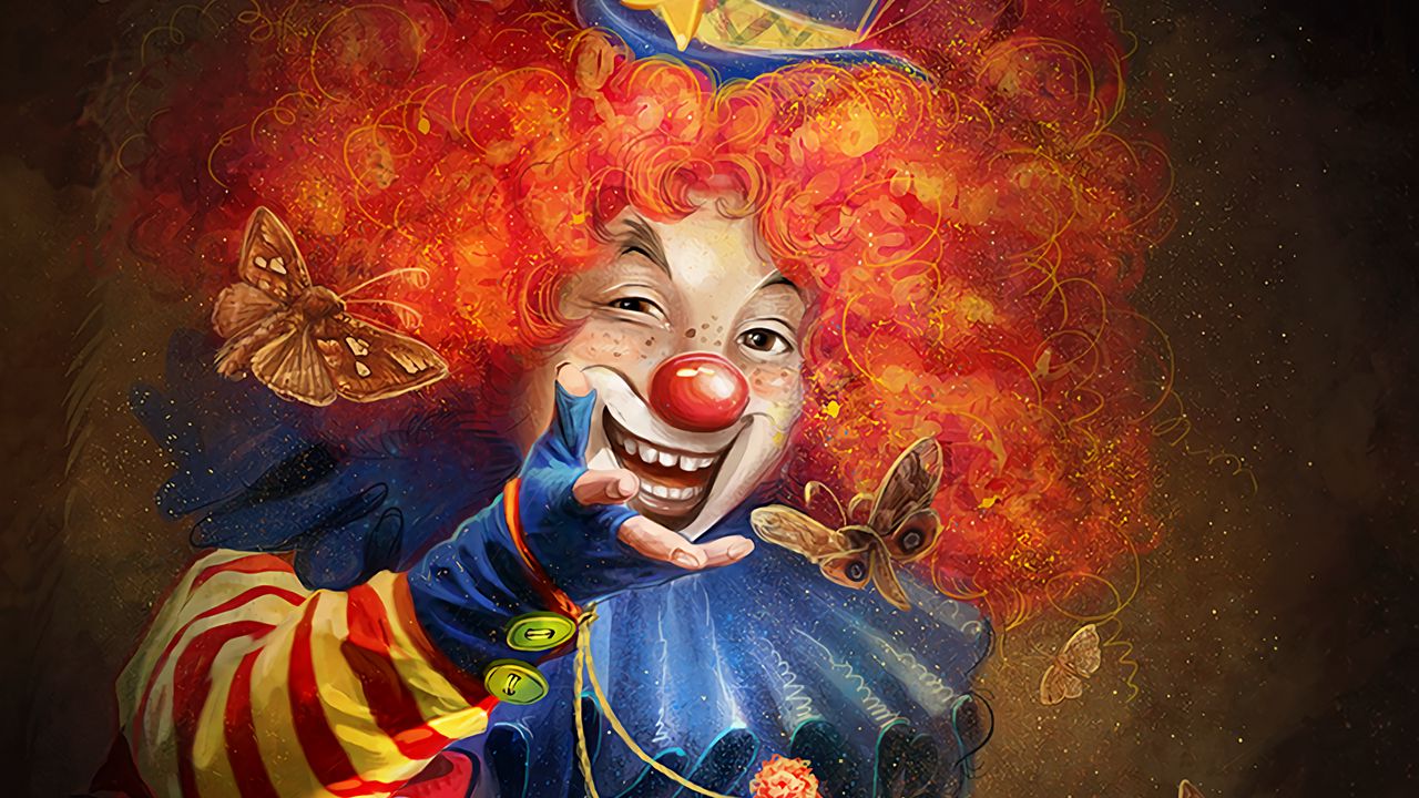 Обои клоун, арт, улыбка, грим, цирк, эмоции