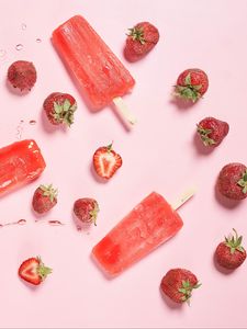 Превью обои клубника, ягоды, мороженое, фруктовый лед