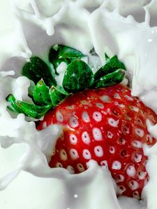 Превью обои клубника, молоко, брызги