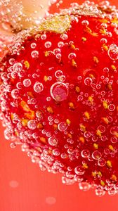 Превью обои клубника, пузыри, макро, ягода, красный