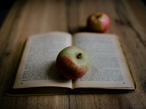 Превью обои книга, яблоко, фрукт, спелый