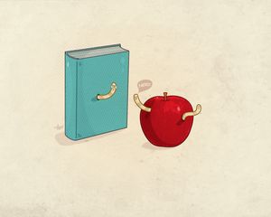 Превью обои книга, яблоко, руки