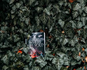 Превью обои книга, листья, чтение, надпись, кусты