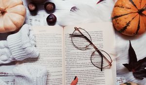 Превью обои книга, очки, кофе, рука