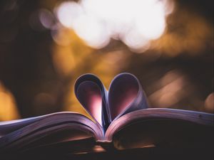 Превью обои книга, страницы, сердце, любовь, блики