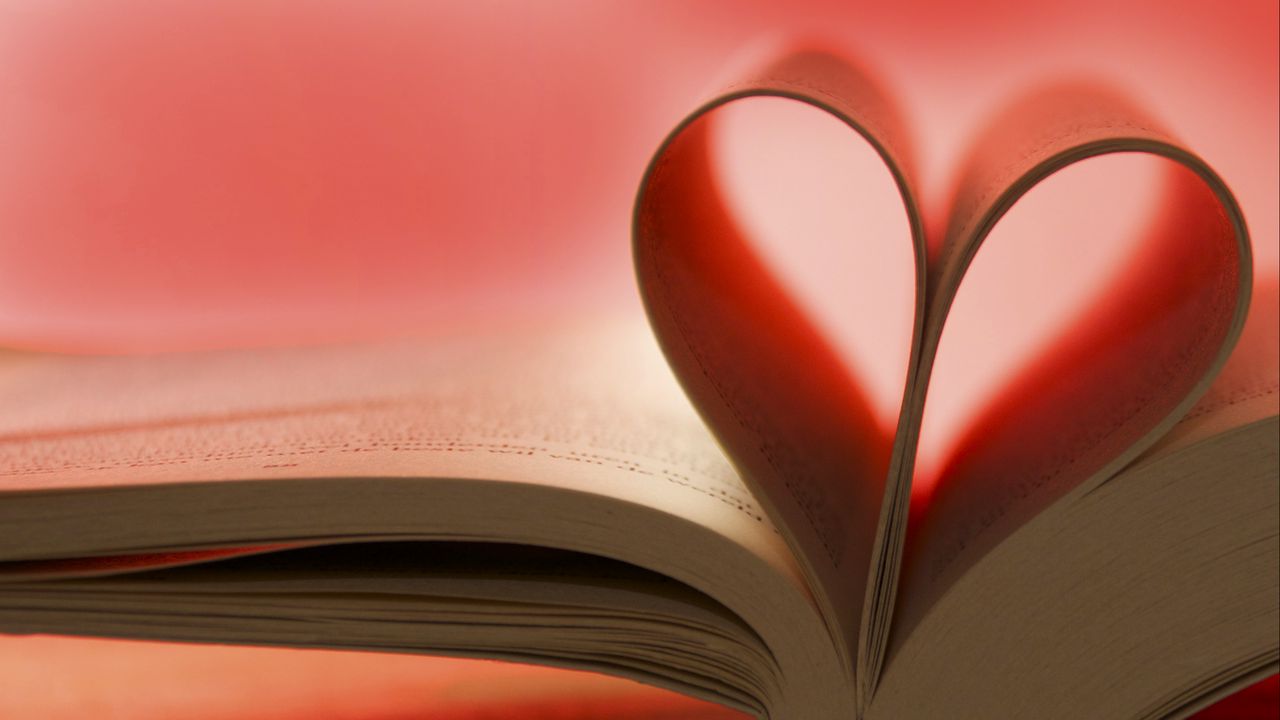 Обои книга, страницы, сердце, розовый, любовь