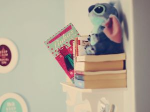 Превью обои книги, игрушка, полка