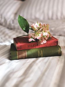 Превью обои книги, цветы, постель, вдохновение