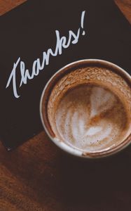 Превью обои кофе, чашка, карточка, текст, благодарность