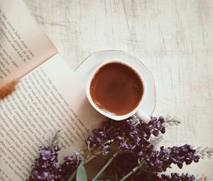 Превью обои кофе, чашка, книга, цветы, текст