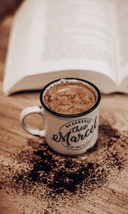 Превью обои кофе, чашка, корица, напиток, книга