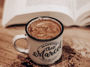 Превью обои кофе, чашка, корица, напиток, книга