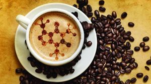 Превью обои кофе, чашка, пенка, молекулы, зерна