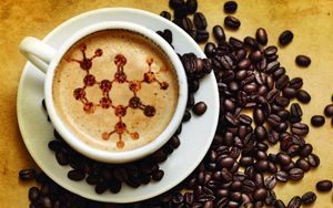 Превью обои кофе, чашка, пенка, молекулы, зерна