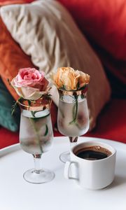 Превью обои кофе, чашка, роза, цветок, бокалы