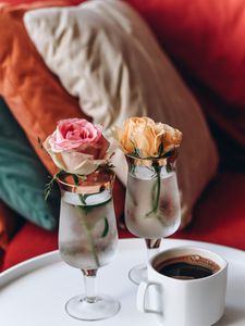 Превью обои кофе, чашка, роза, цветок, бокалы