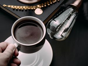 Превью обои кофе, чашка, рука, интерьер