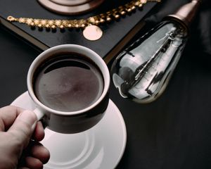Превью обои кофе, чашка, рука, интерьер