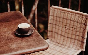 Превью обои кофе, чашка, стол, стул, деревянный