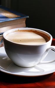 Превью обои кофе, чашка, тени, книга, напиток