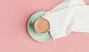 Превью обои кофе, чашка, цветы, розовый, минимализм