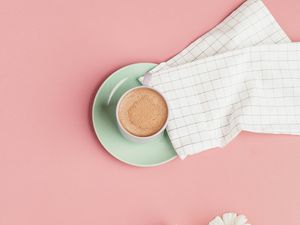 Превью обои кофе, чашка, цветы, розовый, минимализм
