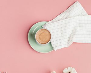 Превью обои кофе, чашка, цветы, розовый, минимализм