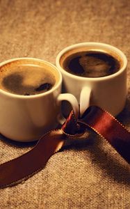 Превью обои кофе, чашки, лента, настроение, романтика