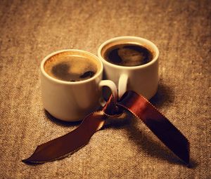 Превью обои кофе, чашки, лента, настроение, романтика