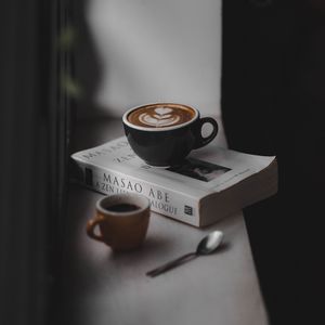 Превью обои кофе, книга, подоконник, уют, чтение