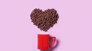 Превью обои кофе, кофейные зерна, сердечко, чашка, любовь