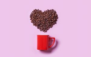 Превью обои кофе, кофейные зерна, сердечко, чашка, любовь