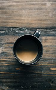 Превью обои кофе, кружка, стол, деревянный