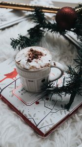 Превью обои кофе, латте, шоколад, блокнот, рождество