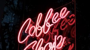 Превью обои кофе, надпись, неон, подсветка, темный