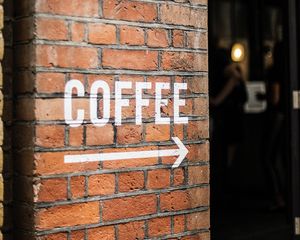 Превью обои кофе, надпись, указатель, текст, стена