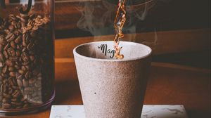 Превью обои кофе, напиток, кружка, чайник, горячий