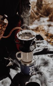 Превью обои кофе, напиток, кружки, чайник