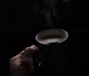 Превью обои кофе, напиток, пар, кружка, горячий, темный