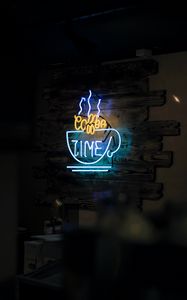 Превью обои кофе, неон, текст, свечение, свет