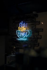 Превью обои кофе, неон, текст, свечение, свет