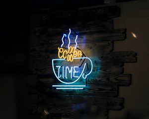 Превью обои кофе, неон, текст, свечение, свет