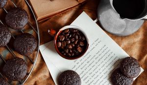 Превью обои кофе, печенье, чашка, книга