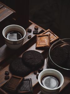 Превью обои кофе, печенье, шоколад, черный