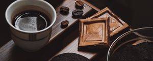Превью обои кофе, печенье, шоколад, черный