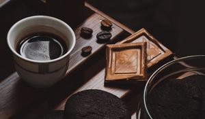 Превью обои кофе, печенье, шоколад, черный