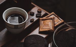 Превью обои кофе, печенье, шоколад, черный