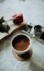 Превью обои кофе, пенка, чашка, размытие